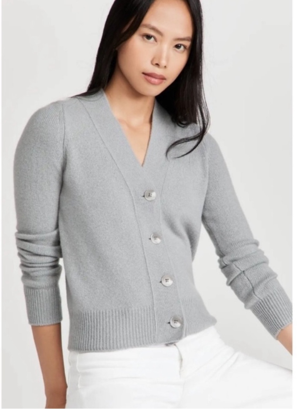 Vince Shrunken Button Front Cropped Cashmere Cardigan Grey Size XXL